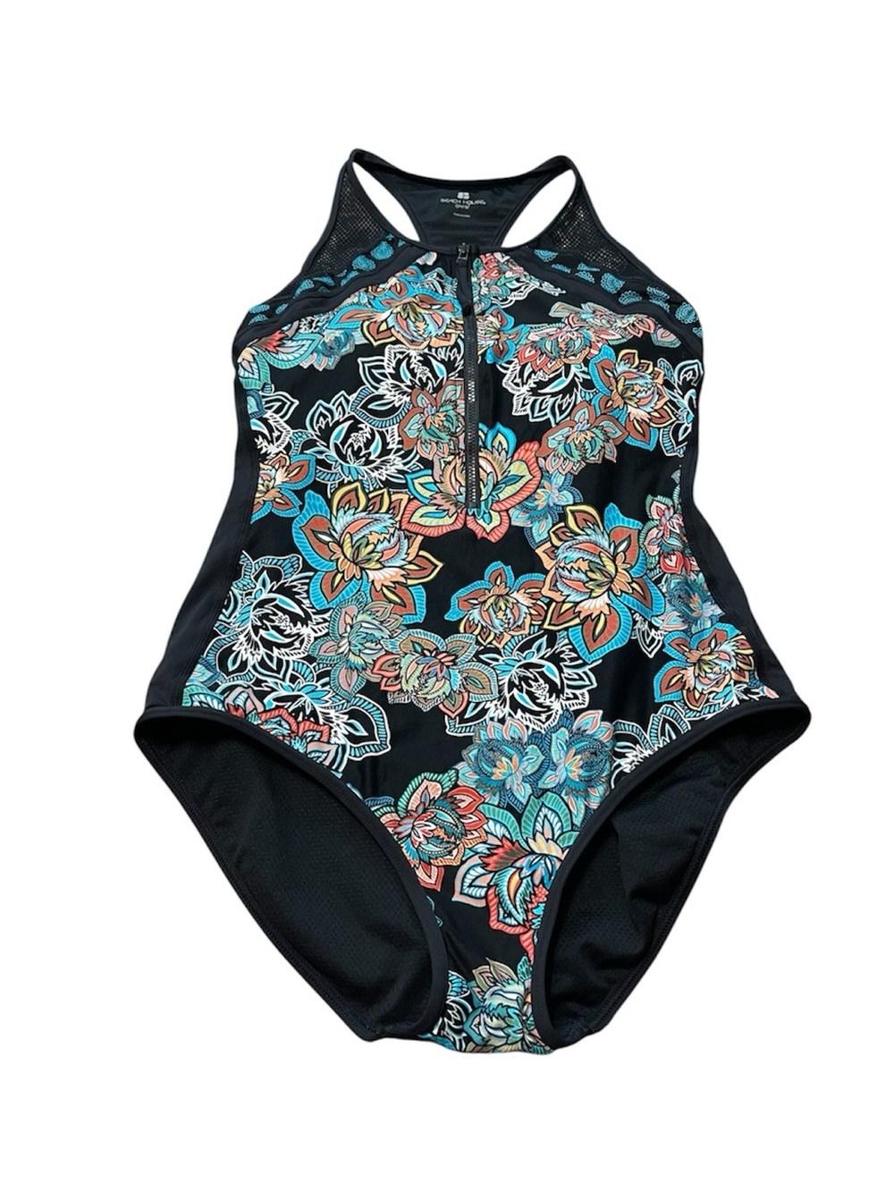 Beach House Sport Floral One Piece Zip Front Swimsuit Size 14 Summer Beach Vaca